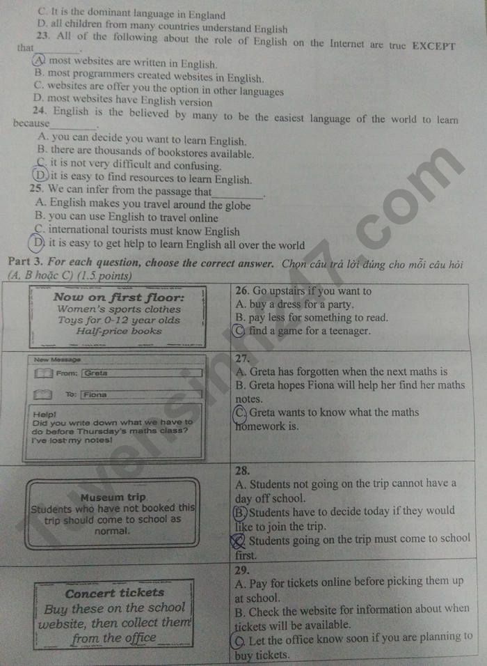 Dap an de thi vao lop 10 mon Anh - tinh Ninh Thuan 2021
