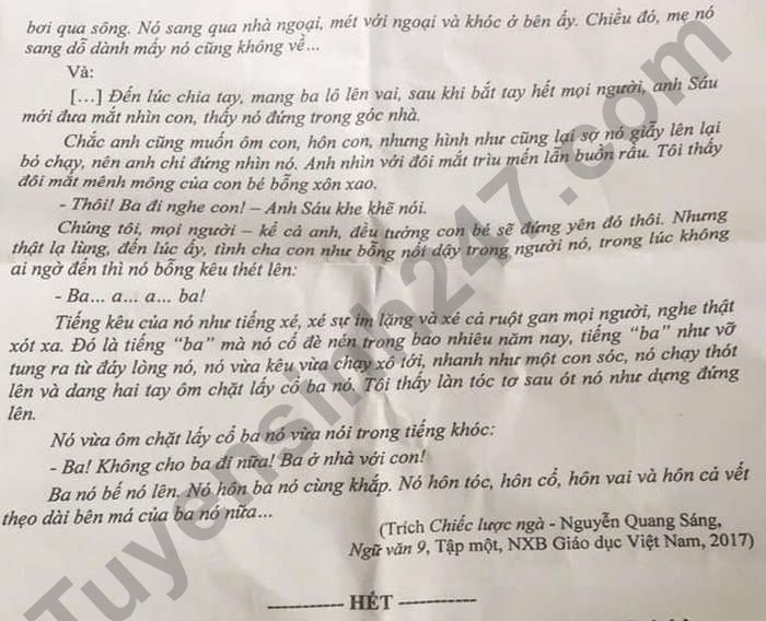 Dap an de thi vao lop 10 mon Van - TP Can Tho nam 2021