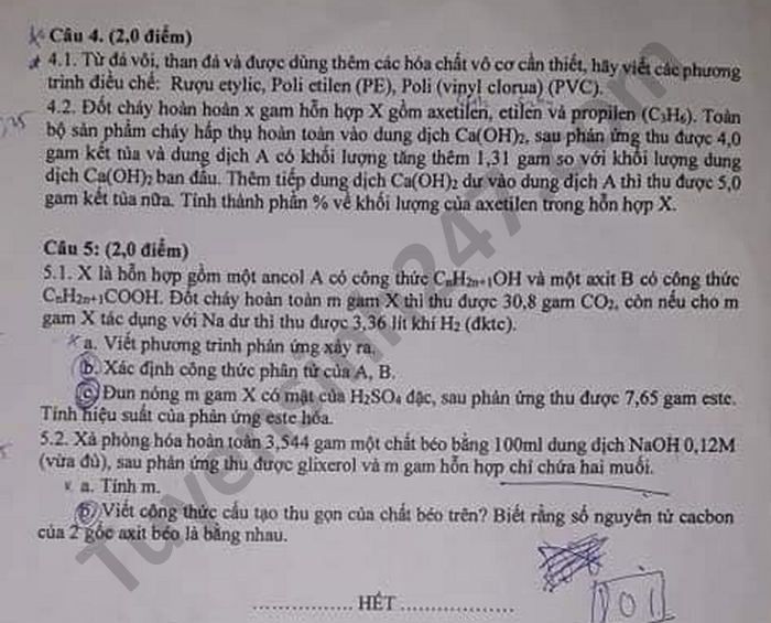 Dap an de thi vao lop 10 THPT chuyen mon Hoa - Vung Tau 2021