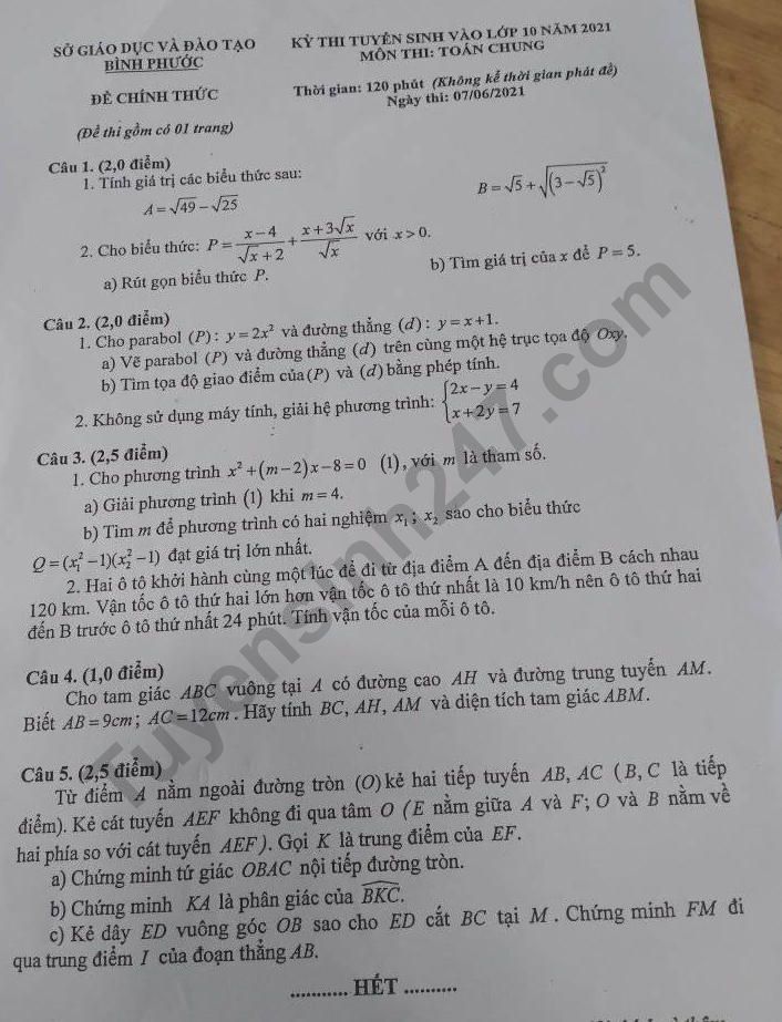 Dap an de thi vao lop 10 tinh Binh Phuoc nam 2021 mon Toan