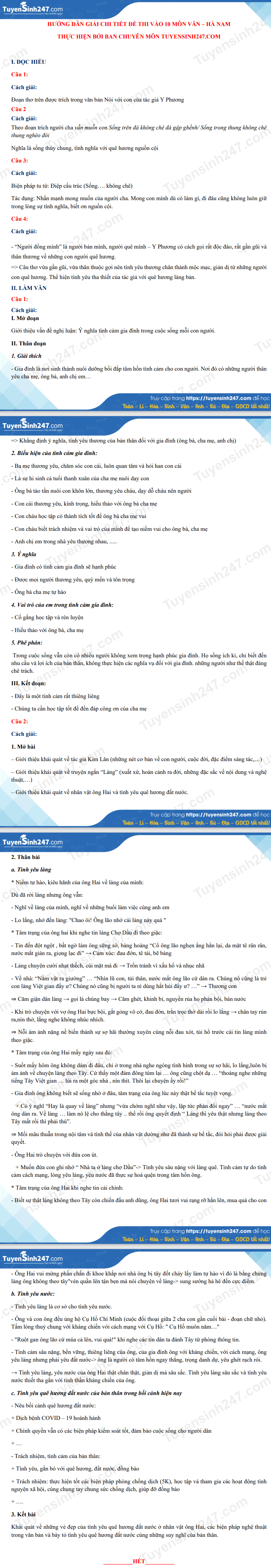 Dap an de thi vao lop 10 THPT Chuyen - mon Van (chung) tinh Ha Nam 2021