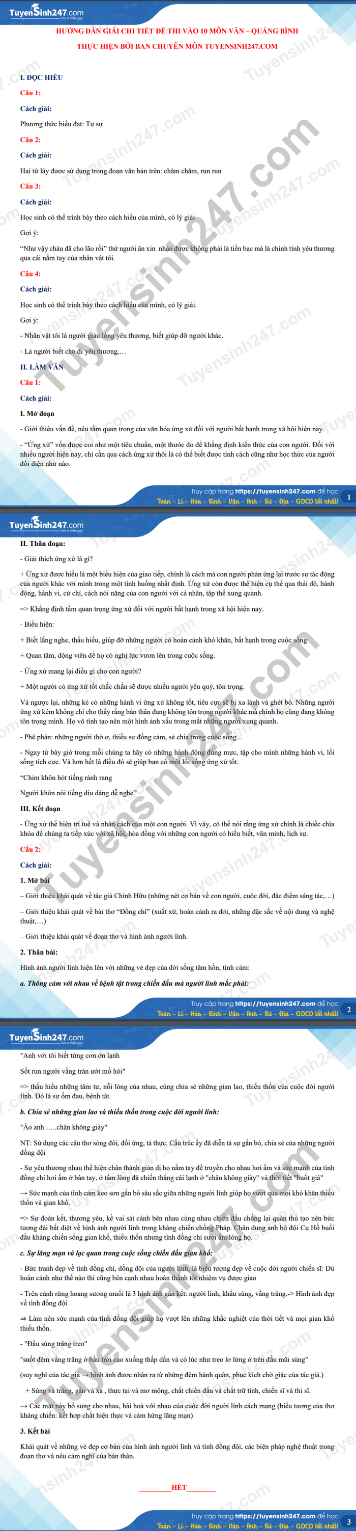 Dap an de thi vao lop 10 mon Van tinh Quang Binh nam 2021