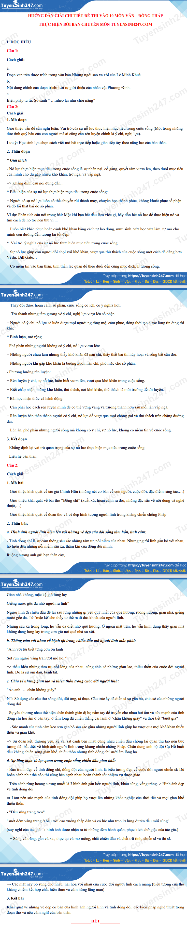 Dap an de thi vao lop 10 mon Van nam 2021 - tinh Dong Thap