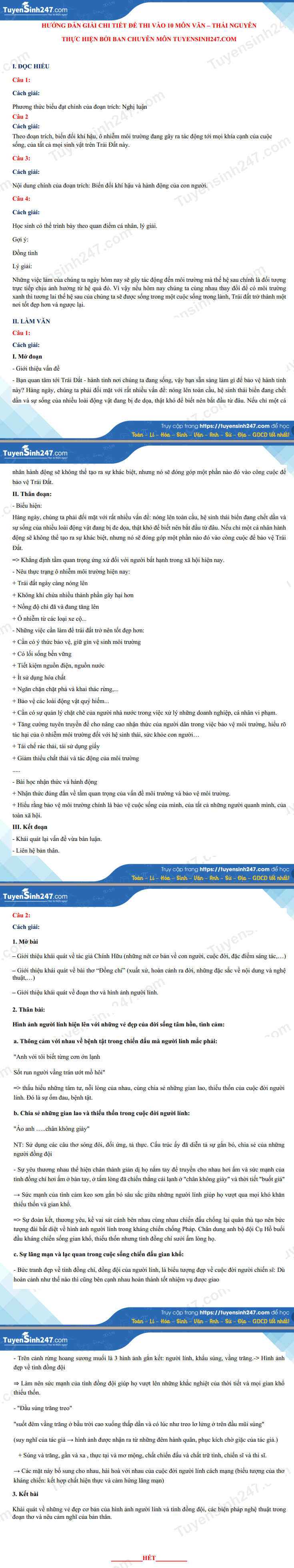 Dap an de thi vao lop 10 tinh Thai Nguyen mon Van nam 2021
