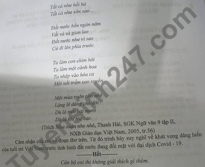 Dap an de thi vao lop 10 THPT Chuyen Hung Vuong - Gia Lai mon Van (chung) 2021