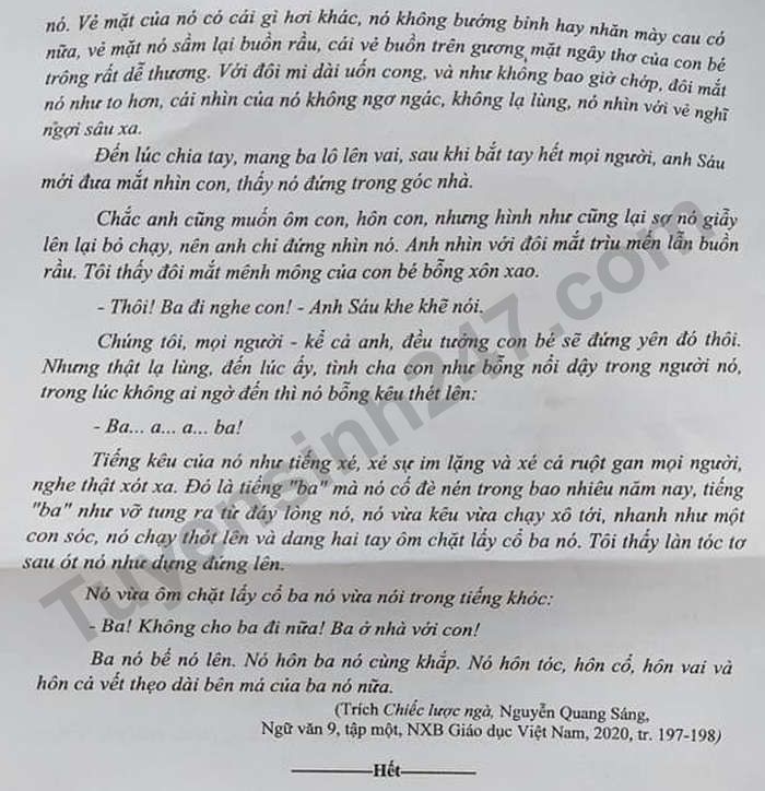 Dap an de thi vao lop 10 nam 2021 tinh Dak Lak mon Van