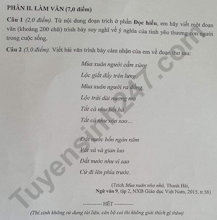 Dap an de thi vao lop 10 mon Van TP Hai Phong nam 2021