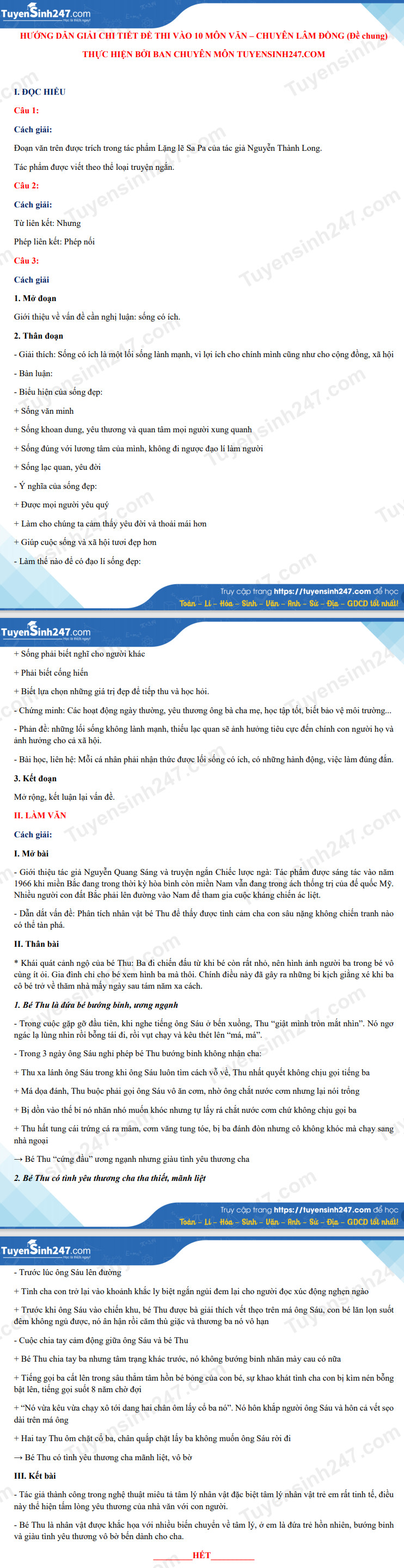 Dap an de thi vao lop 10 Chuyen tinh Lam Dong - mon Van (chung) 2021