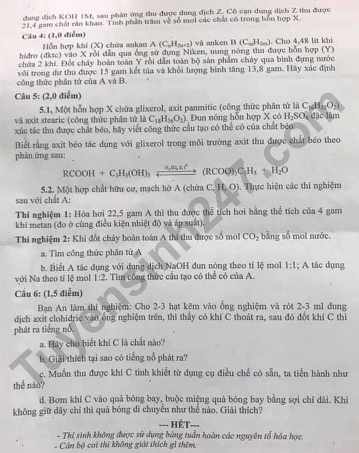 Dap an de thi vao lop 10 tinh Binh Phuoc mon Hoa Chuyen 2021