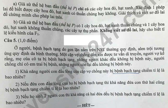 De thi vao lop 10 Chuyen nam 2021 - tinh Dong Thap mon Sinh