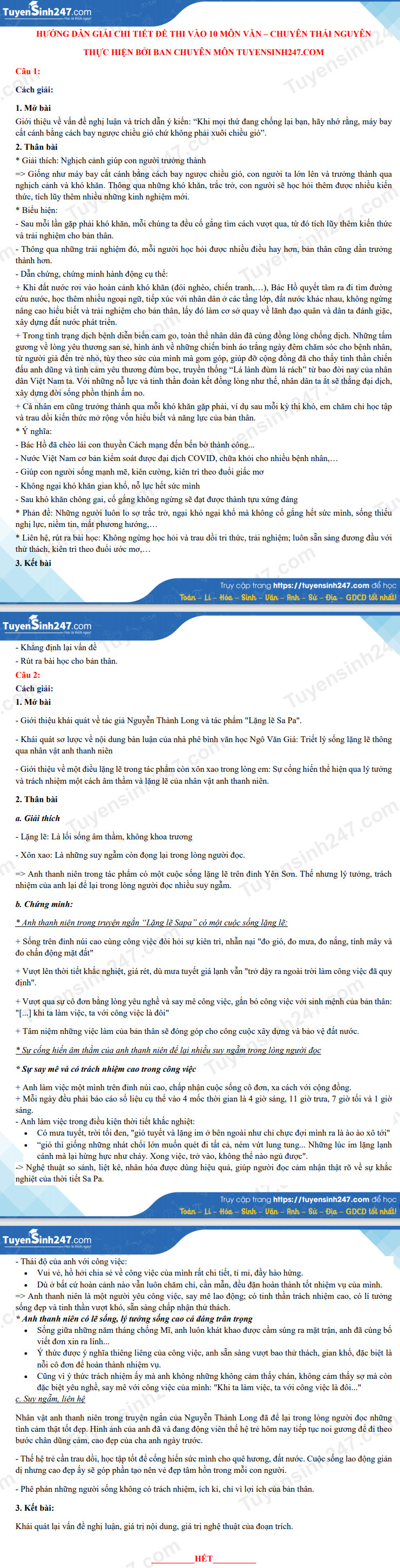 Dap an de thi vao lop 10 mon Van chuyen - Thai Nguyen 2021