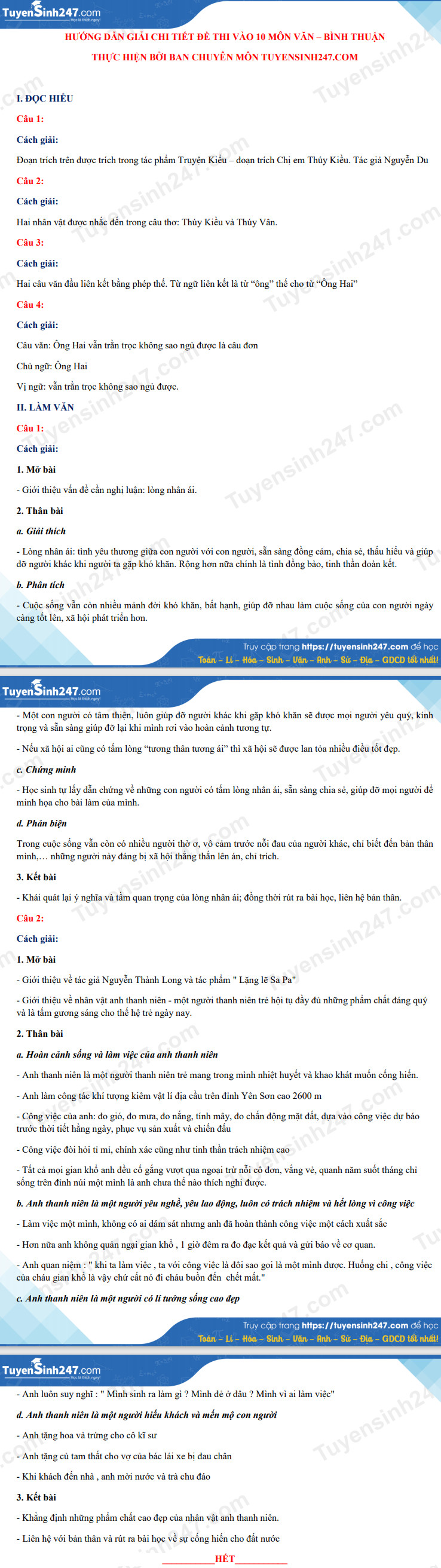 Dap an de thi vao lop 10 nam 2021 mon Van tinh Binh Thuan