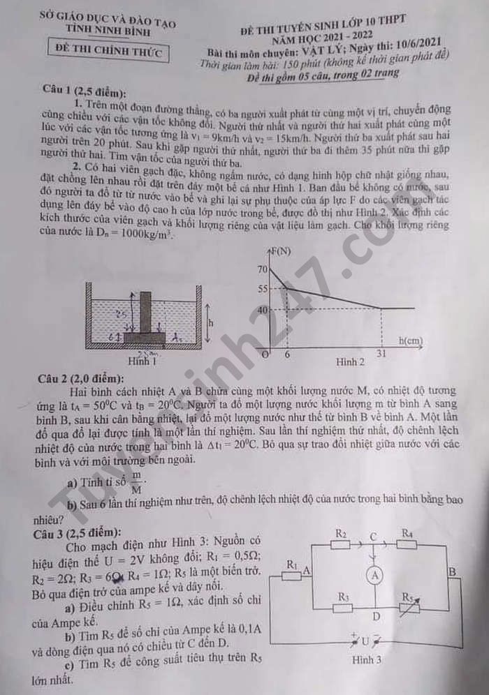 Dap an de thi vao lop 10 THPT chuyen nam 2021 mon Ly tinh Ninh Binh
