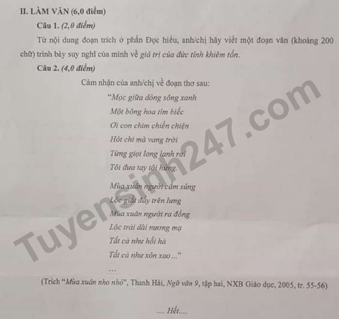 Dap an de thi vao lop 10 THPT Chuyen - mon Van tinh Ca Mau 2021