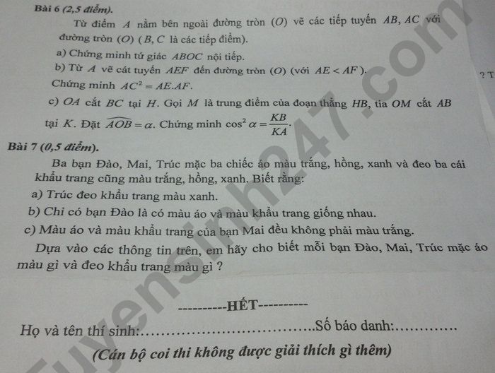 Dap an de thi vao lop 10 mon Toan tinh Binh Thuan nam 2021