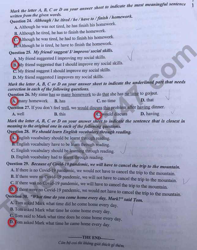 Dap an de thi vao lop 10 mon Anh Ha Noi nam 2021