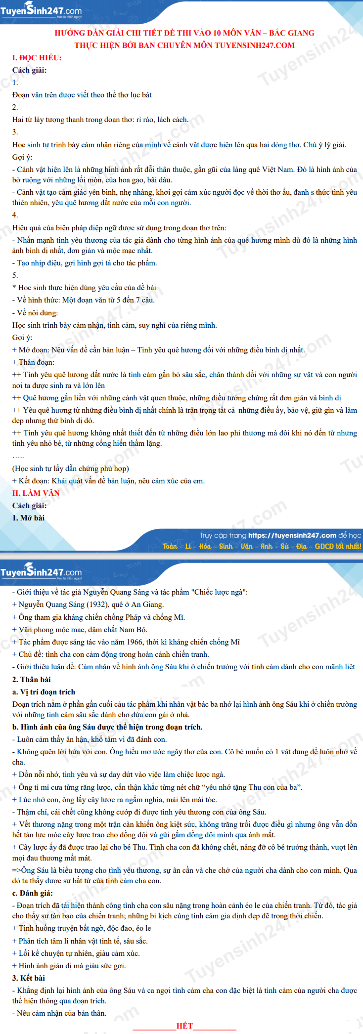 Dap an de thi vao lop 10 mon Van - tinh Bac Giang nam 2021