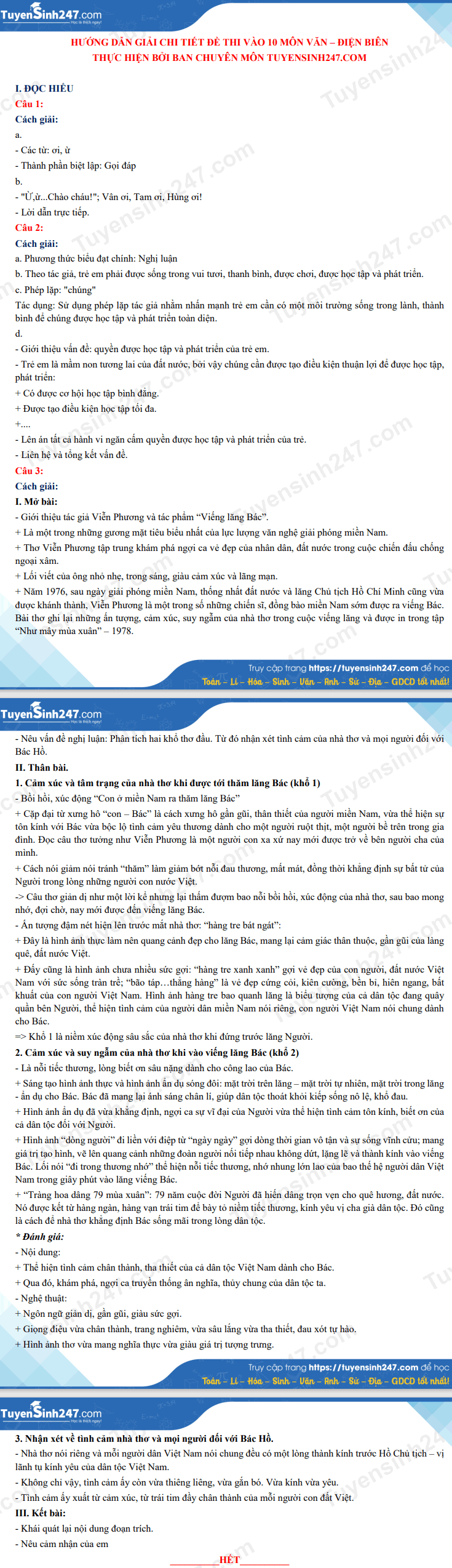 Dap an de thi vao lop 10 nam 2021 - tinh Dien Bien mon Van