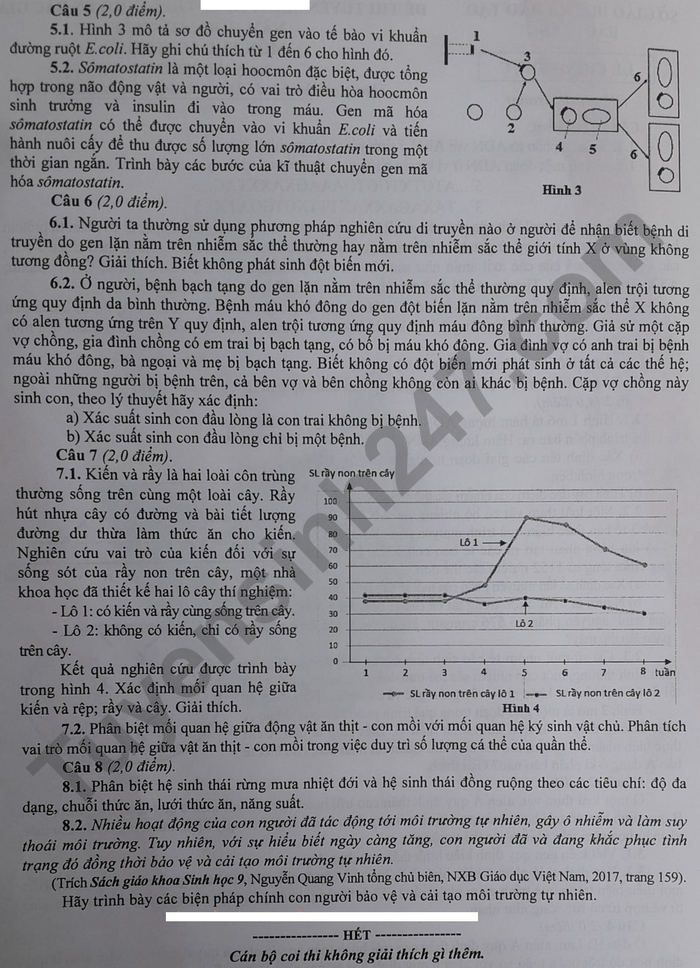De thi vao lop 10 tinh Bac Giang mon Sinh chuyen 2021