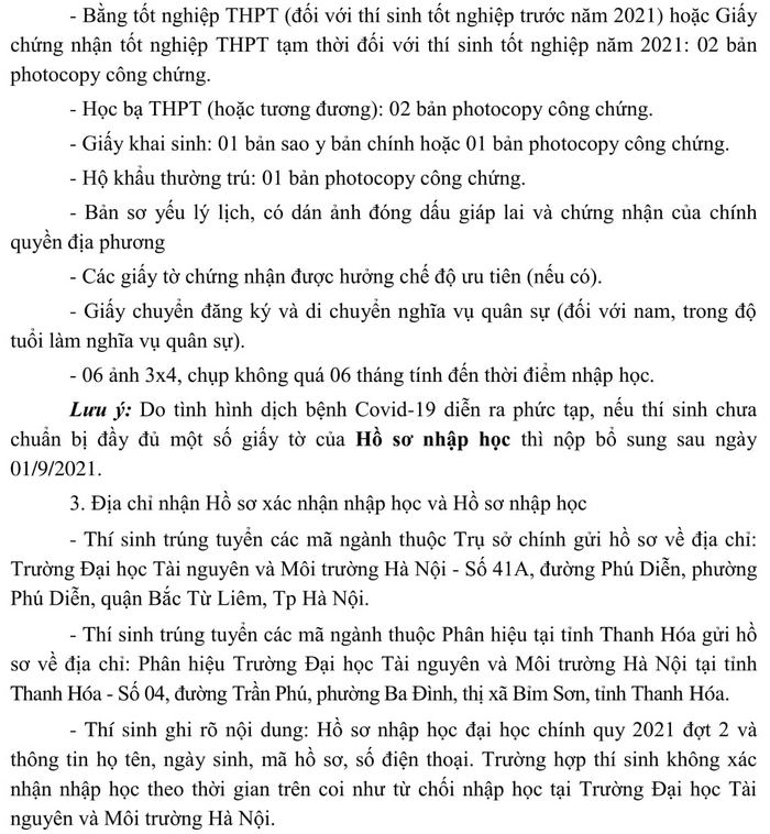 Dai hoc Tai nguyen va Moi truong Ha Noi cong bo diem chuan hoc ba 2021 dot 2