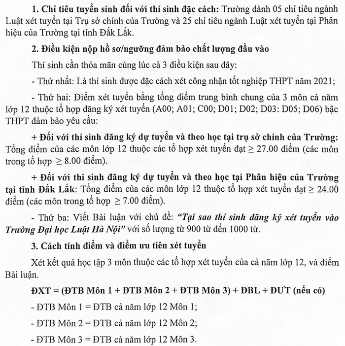 Dai hoc Luat Ha Noi tuyen thi sinh dac cach tot nghiep