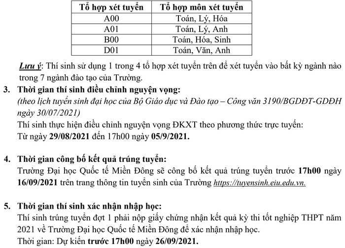 Diem xet tuyen Dai hoc Quoc te Mien Dong nam 2021