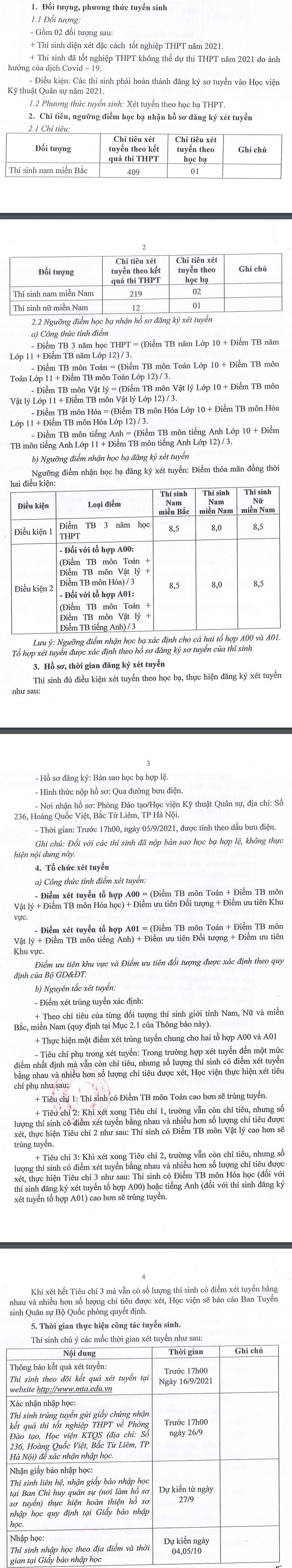Hoc vien Ky thuat Quan su dieu chinh de an tuyen sinh 2021