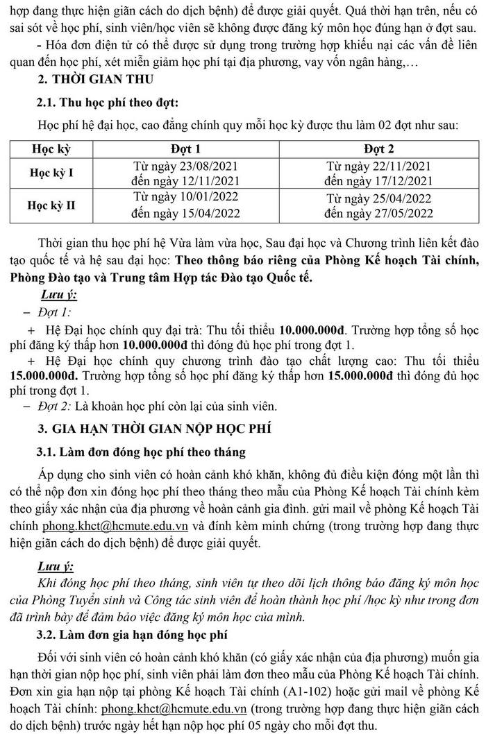 Hoc phi Dai Hoc Su Pham Ky Thuat TPHCM nam 2021 - 2022