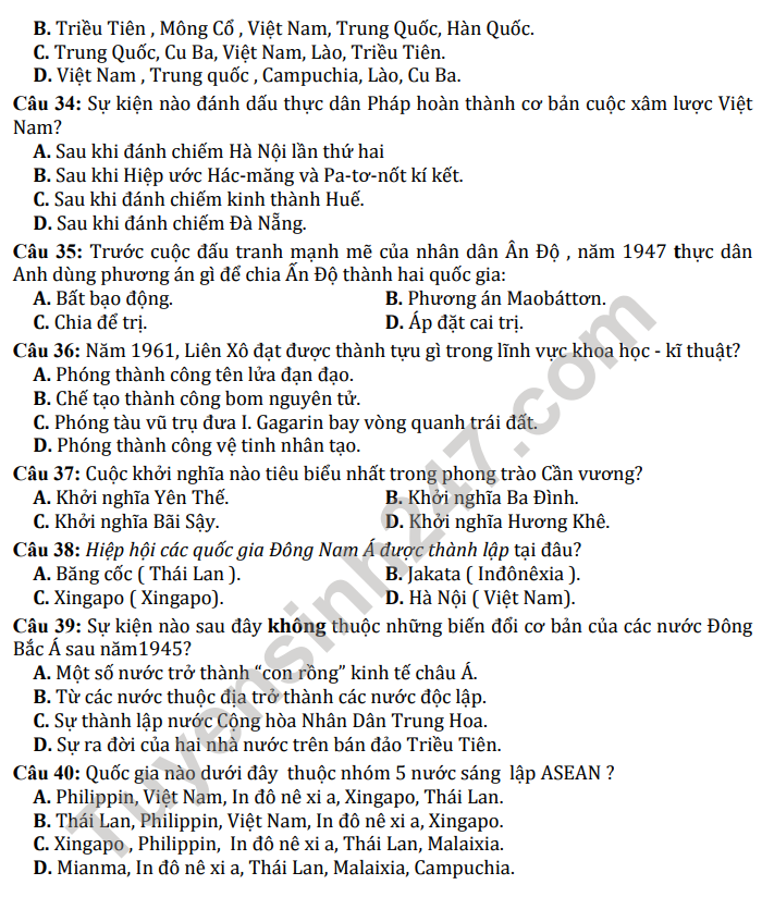 De KSCL dau nam lop 12 mon Su 2021 - THPT Ly Thuong Kiet