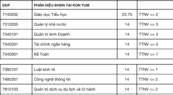 Da co diem chuan 2021 Phan hieu Dai hoc Da Nang tai Kon Tum