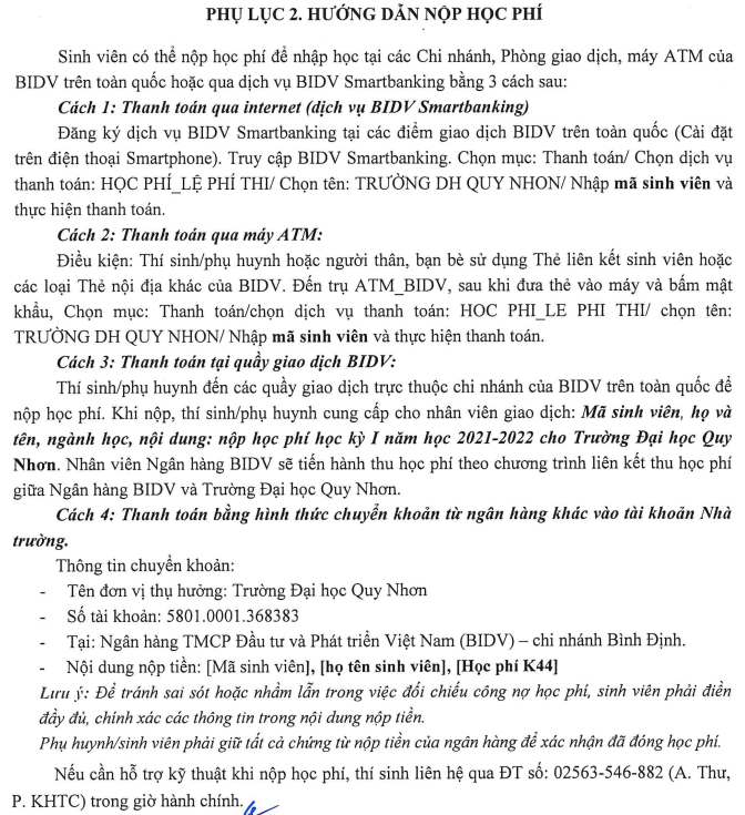 Dai hoc Quy Nhon huong dan nhap hoc nam 2021