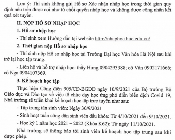 Dai hoc Van hoa Ha Noi cong bo ho so nhap hoc 2021