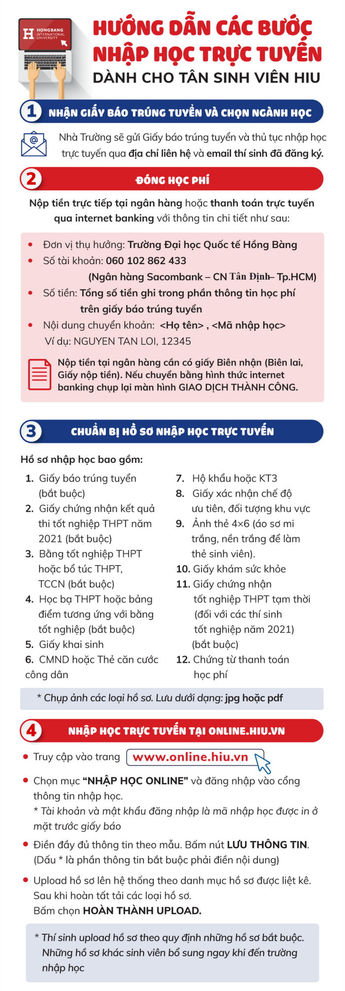 Ho so nhap hoc Dai hoc Quoc Te Hong Bang nam 2021