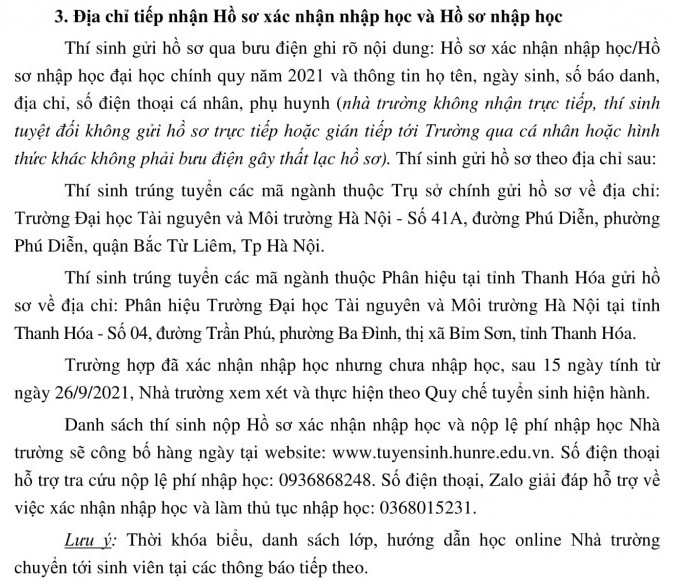 Thu tuc nhap hoc DH Tai nguyen va Moi truong Ha Noi nam 2021