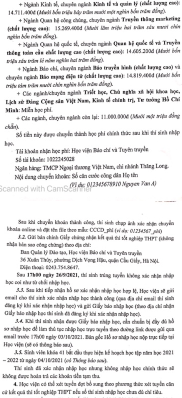 Thu tuc nhap hoc Hoc vien Bao Chi va Tuyen Truyen nam 2021
