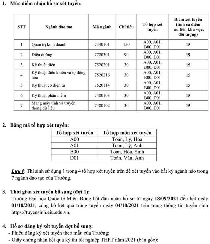 Xet tuyen bo sung vao Dai hoc Quoc te Mien Dong 2021
