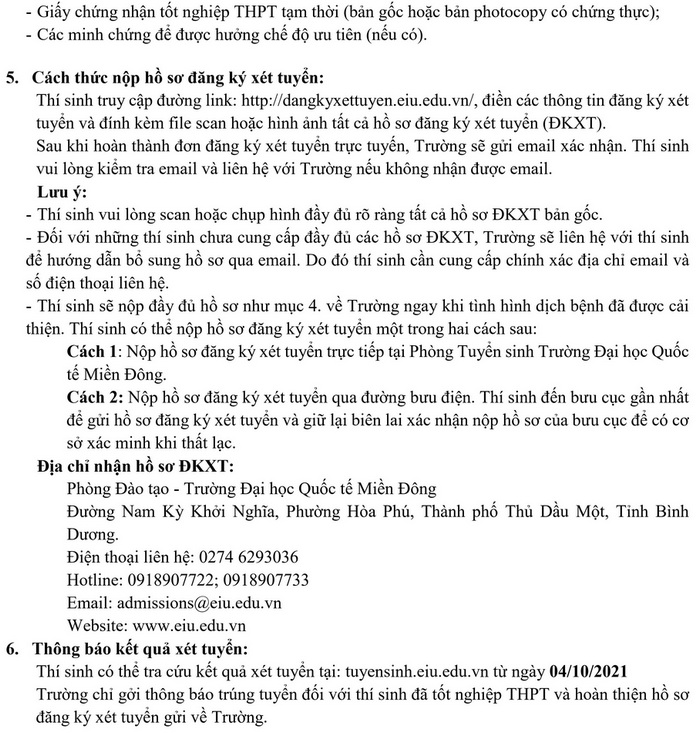 Xet tuyen bo sung vao Dai hoc Quoc te Mien Dong 2021
