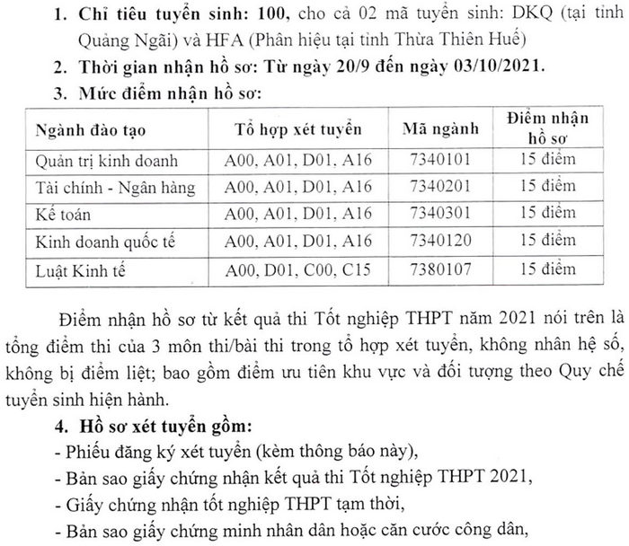 Dai hoc Tai chinh - Ke toan xet tuyen bo sung nam 2021