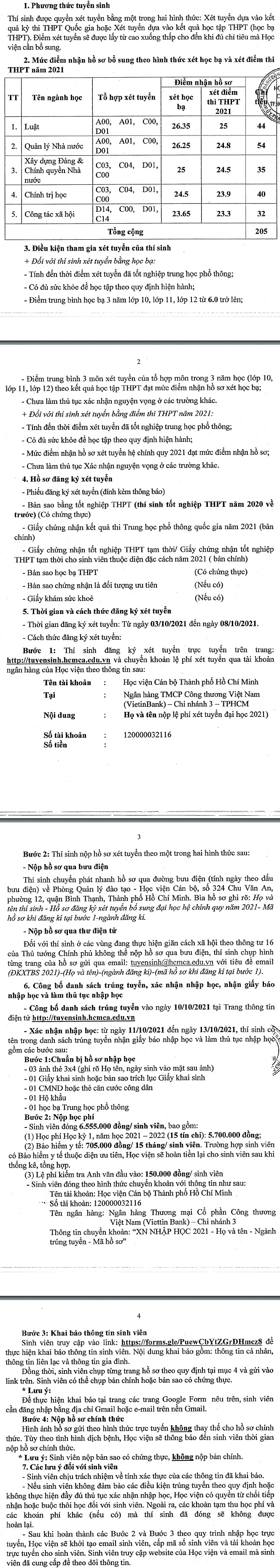 Xet tuyen bo sung vao Hoc vien Can bo TPHCM nam 2021