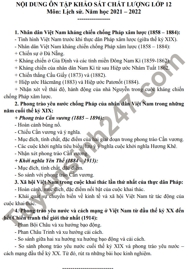 De cuong on thi KSCL dau nam lop 12 mon Su - THPT Thoi Binh 2021