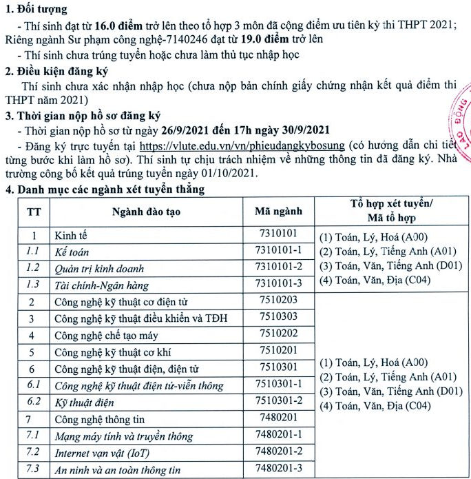 DH Su pham Ky thuat Vinh Long xet tuyen bo sung nam 2021