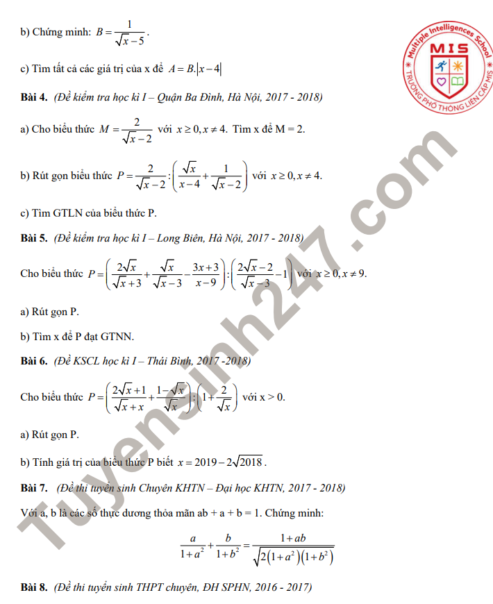 De cuong on tap giua ki 1 lop 9 mon Toan 2021 - THPT Da Tri Tue