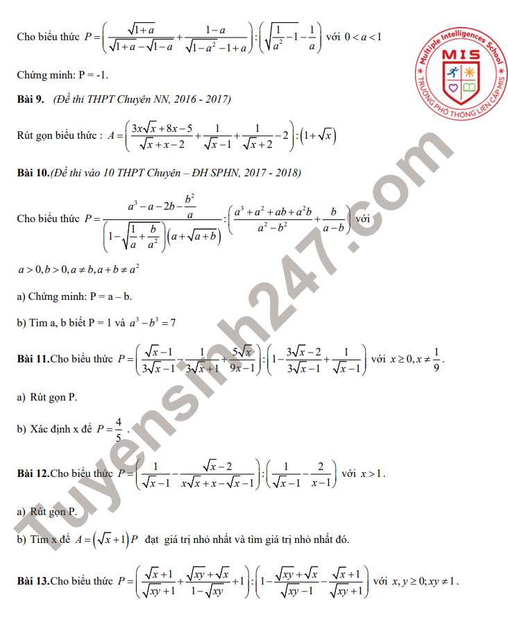 De cuong on tap giua ki 1 lop 9 mon Toan 2021 - THPT Da Tri Tue