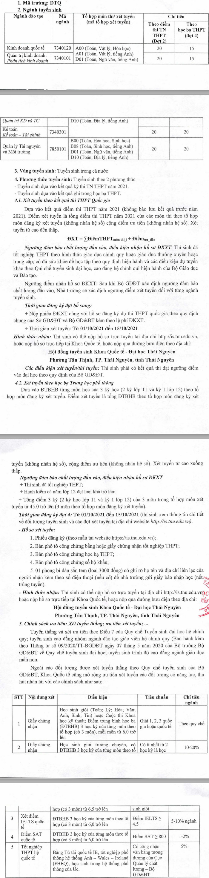 Khoa Quoc te - DH Thai Nguyen tuyen sinh dot bo sung 2021