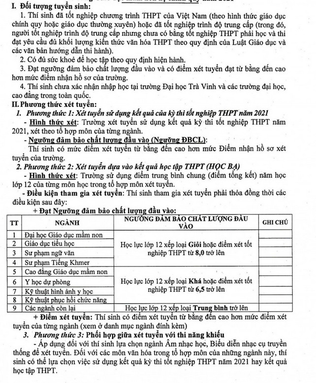Xet tuyen bo sung Dai hoc Tra Vinh nam 2021