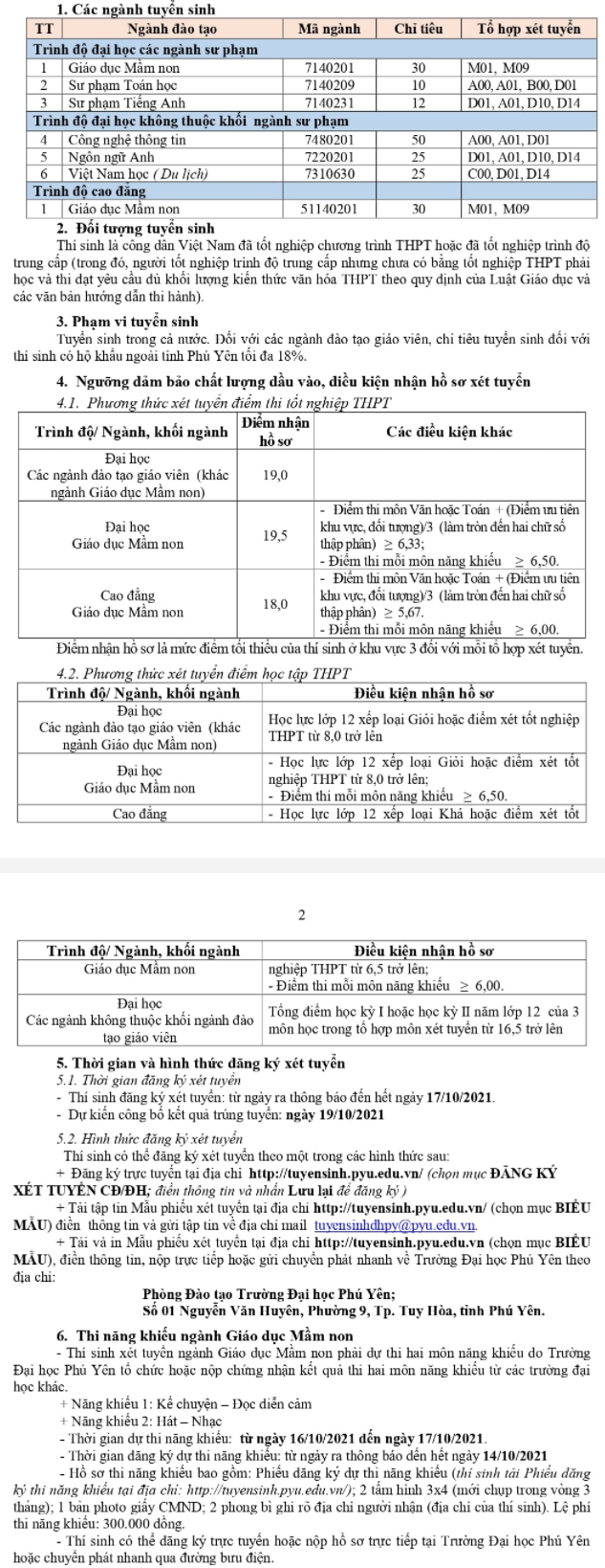 Xet tuyen bo sung Dai hoc Phu Yen nam 2021
