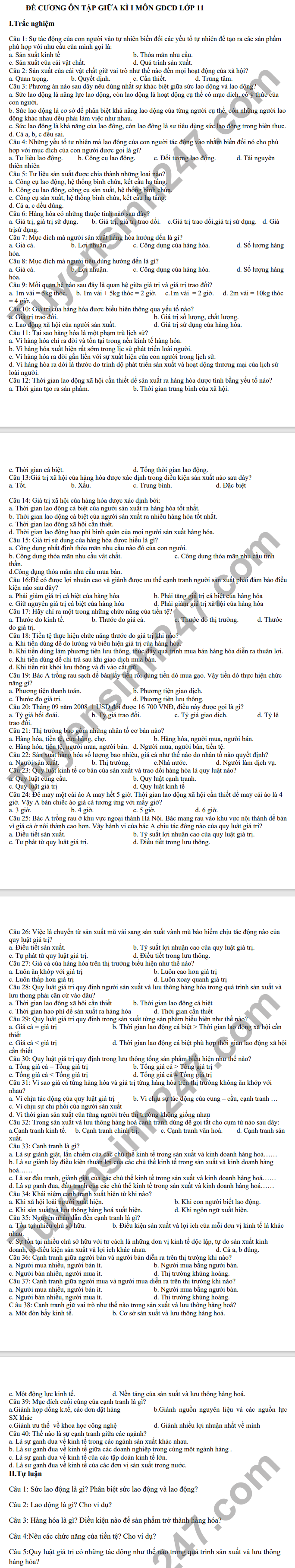 De cuong giua ki 1 mon GDCD 11 nam 2021 - THPT Son Dong 3