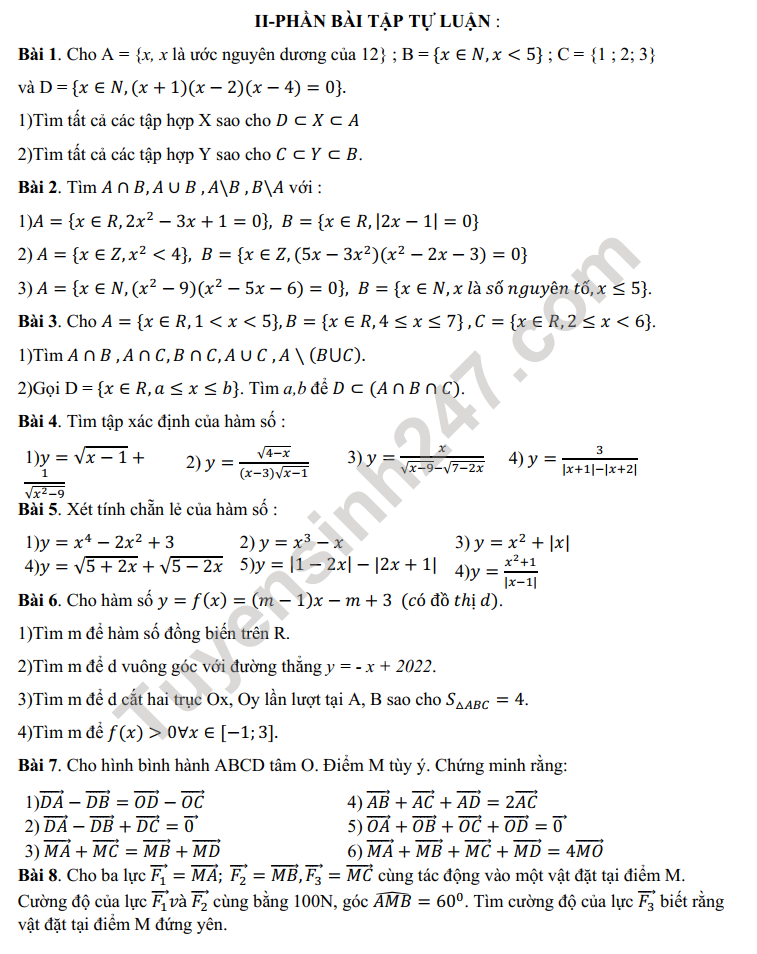 De cuong giua ki 1 mon Toan lop 10 - THPT Tran Phu 2021
