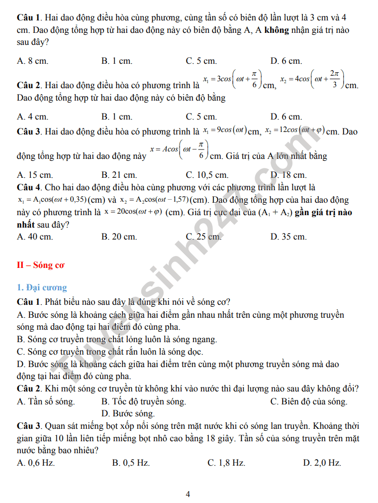 De cuong giua ki 1 mon Ly lop 12 - THPT Tran Phu 2021
