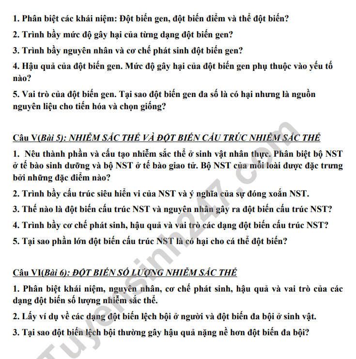 De cuong giua ki 1 mon Sinh lop 12 - THPT Tran Phu 2021